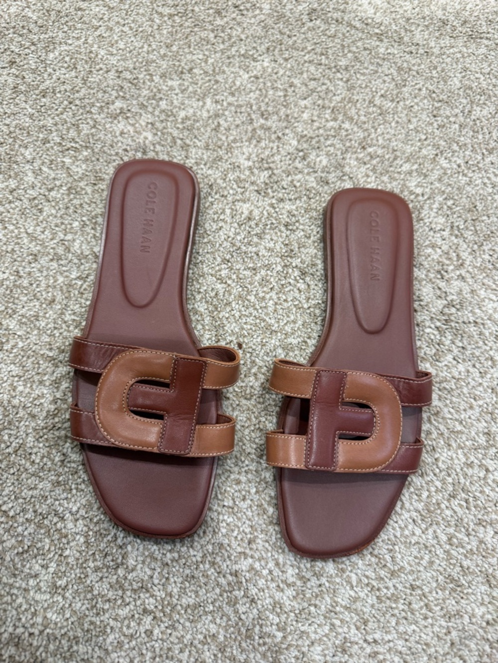 Cole Haan Two-Tone Brown Leather Slide Sandals